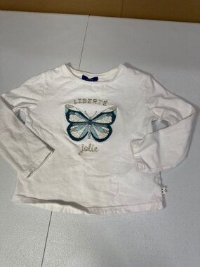 Okaidi Girls Butterfly Top Long Sleeve White Cotton Shirt Size 5 Liberte Jolie